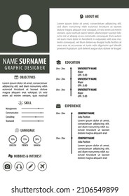 Professional CV - Resume Template. Simple Elegant Design. Modern Clean Color Background. A4 Paper Size. Vector. Editable. Best for Job Application
