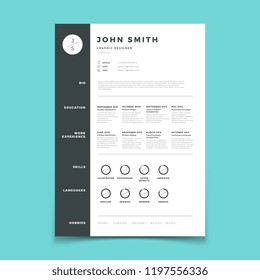 Professional Cv. Resume With Vitae And Curriculum Vector Template. Curriculum Vitae Mockup, Application Cv Candidate With Skill Education Illustration