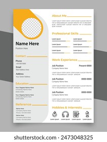 Professional Cv Resume, Yellow And Black Colors, Elegant Stylish Cv Resume Design Template