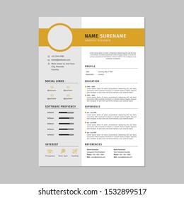 Professional CV Resume Yellow Headline Editable Vector