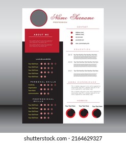 Professional CV, resumes template design. Business layout vector cleans for job applications.red color.