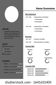 Professional cv template black and gray theme