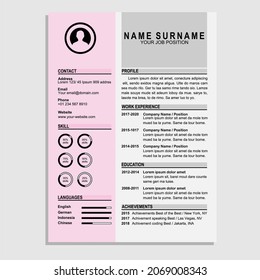 diseño de plantilla de CV profesional para personas creativas - vector minimalista que solicita un trabajo