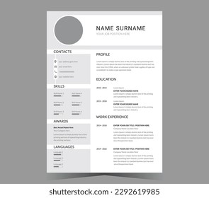 Professional CV template or modern resume and vector design.	