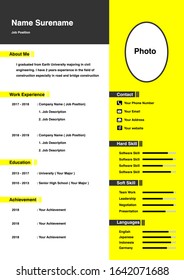 Professional cv yellow and gray theme template