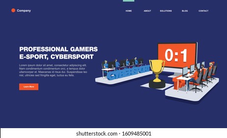The professional cybersport tournament for the golden cup on the dark blue background. rivalry between two teams, an unequal score 