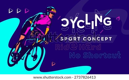 Professional cycling in action during an intense competition with motivational text. Ideal for marathon event promotion, athletic club branding, and fitness endurance marketing. National Sports Day