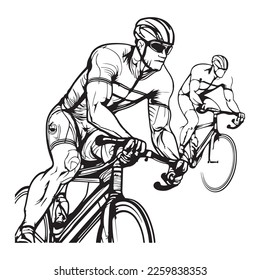 Professional cycling races, Sketch drawing, vector