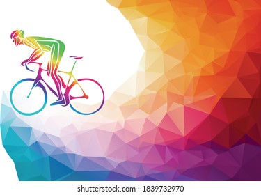 Professional cyclist involved in a bike race. Vector multicolor rainbow colors artwork. Vector illustration. Eps10