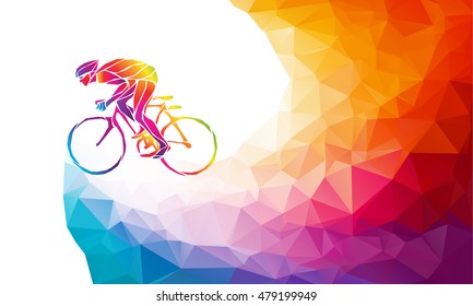 Professional cyclist involved in a bike race. Polygonal low poly