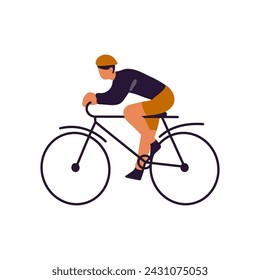 Formación de ciclistas profesionales. El atleta monta una bicicleta. Racer en una carrera de ciclismo. Un deportista conduce una bicicleta. Vehículo urbano ecológico para el deporte, estilo de vida activo. Ilustración vectorial aislada plana en blanco