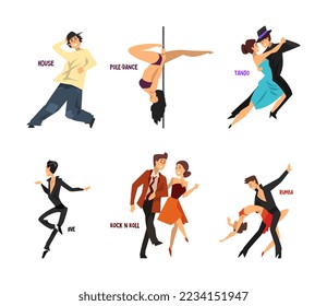 Professional Dancer People Dancing Performing on Stage Vector Set