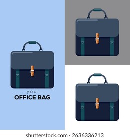 Professional Dark Blue Office Briefcase with Leather Accents