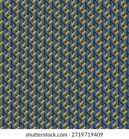 Professional dark blue seamless pattern with 3D isometric geometric elements and orange accents. Ideal for corporate presentations, technology backgrounds, website headers, and modern branding identity.