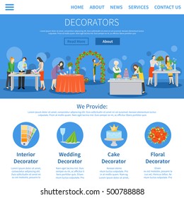 Professionelle Dekoratoren für Hochzeitsfeiern Innendesign eine Seite Online-Informationen flache Homepage abstrakte Vektorgrafik-Vektorgrafik