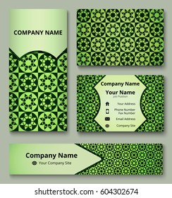 Professional deluxe branding design kit with decorative ornament of black and green shades. Premium corporate identity template. Business stationery mock-up