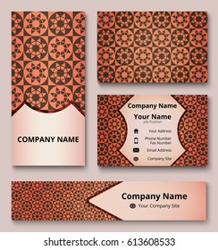 Professional deluxe branding design kit with decorative ornament of brown and red shades. Premium corporate identity template. Business stationery mock-up