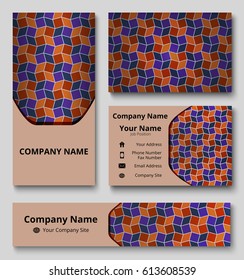 Professional deluxe branding design kit with decorative ornament of blue, red, violet, and orange shades. Premium corporate identity template. Business stationery mock-up