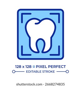 Professional dental services pixel perfect line color icon. Tooth xray. Cosmetic dentistry, teeth whitening. Isolated vector illustration. Flat colorful symbol design. Editable stroke