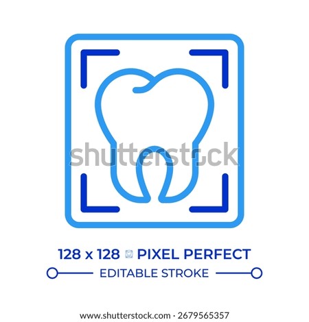 Professional dental services pixel perfect two color line icon. Cosmetic dentistry, teeth whitening. Tooth xray bicolor outline symbol. Duotone linear pictogram. Isolated illustration. Editable stroke