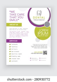 Professional Dental Treatment Flyer, Banner Or Template Design For Dentist.