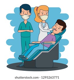 professional dentist man and woman with patient