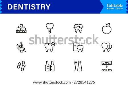 Professional Dentistry Line Icon Set with Modern Minimal Design, Editable Pixel Perfect Dental Symbols, Unique Oral Care and Medical Vector Icons for Healthcare Industry