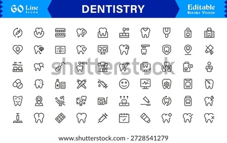 Professional Dentistry Line Icon Set with Modern Minimal Design, Editable Pixel Perfect Dental Symbols, Unique Oral Care and Medical Vector Icons for Healthcare Industry