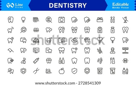 Professional Dentistry Line Icon Set with Modern Minimal Design, Editable Pixel Perfect Dental Symbols, Unique Oral Care and Medical Vector Icons for Healthcare Industry