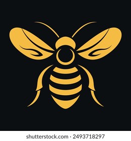Professional design of bee illustration. Minimalistic, isolated on a black background