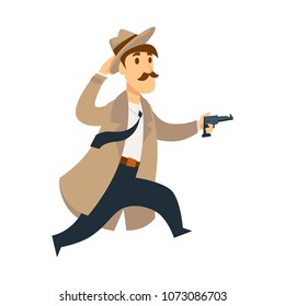 Un detective profesional corre rápido en busca de pistolas