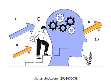 Professional development concept. Man Upskilling with Mentoring. Employee studies and strives for career growth. Positive progress. Cartoon flat vector illustration isolated on white background