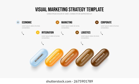 Profesional Desarrollo Diseño de marco infográfico de cinco opciones. Previsión de publicidad Diseño de diapositiva de diagrama de 5 elementos. Informe de marketing Presentación Plantilla Ilustración vectorial.