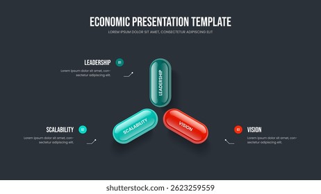 Ilustração de vetor de design de slide de desenvolvimento profissional. Visual Showcase 3 Passo Infográfico Apresentação Layout. Modelo de quadro de diagrama de três opções de inovação do produto.