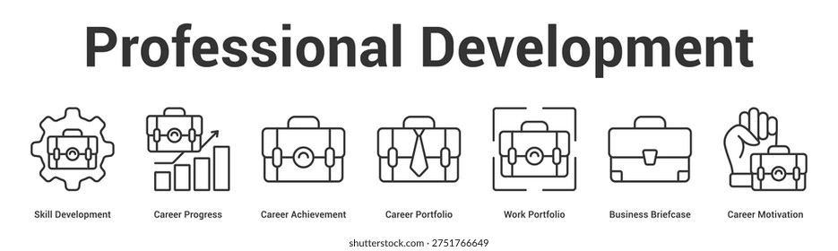 Professional Development web banner icon set vector illustration concept for business with icon of Skill Development, Career Progress, Career Achievement, Career Portfolio, Work Portfolio, Busin.