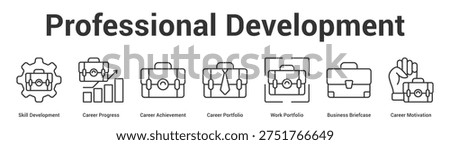 Professional Development web banner icon set vector illustration concept for business with icon of Skill Development, Career Progress, Career Achievement, Career Portfolio, Work Portfolio, Busin.
