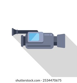 Professional digital camcorder recording video icon in flat style with long shadow on a white background