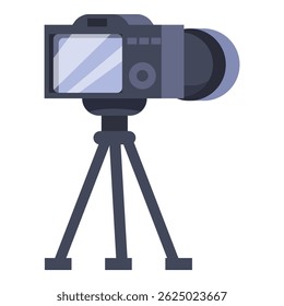 Câmera digital profissional de pé no tripé fazendo conteúdo de foto ou vídeo de alta qualidade