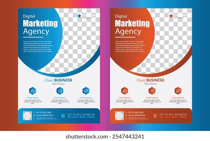 Professional digital marketing agency flyer templates in vibrant designs. Fully editable, high resolution, and suitable for businesses. Perfect for promotional use. Available in multiple formats.