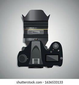 Professional Digital Photo Camera . Top View.  Vector Illustration. 