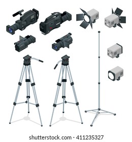 Professional digital video camera. Flat 3d isometric illustration. For infographics and design