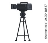 Professional digital video camera on tripod recording video content