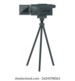 Professional digital video camera on tripod recording, filming, making movies, television show, reportage, or interviewing