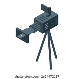 Professional digital video camera recording on tripod, isometric view