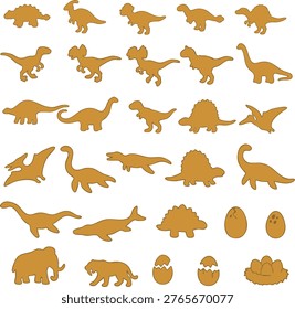 Professional Dino Nuggets Silhouette Set. High-quality vector shapes with fully editable fills and expanded outlines. Each dinosaur is organized in its own separate layer for maximum flexibility. Easy to customize colors and strokes to fit any project.
