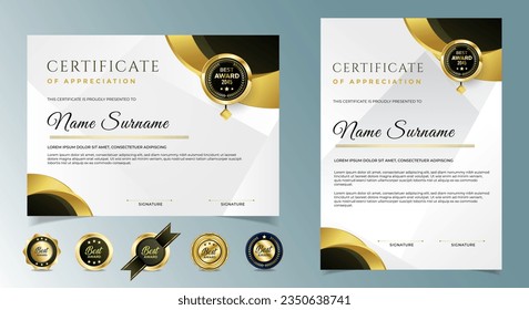 Plantilla de diploma profesional en estilo moderno. certificado con insignias de oro. vector	