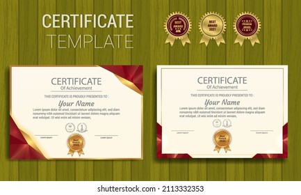 Professional diploma horizontal and vertical certificate template in red premium style
