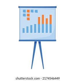 Professional display board with graphics semi flat color vector object. Conference event. Meeting room. Full sized item on white. Simple cartoon style illustration for web graphic design and animation