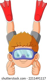 The professional diver boy is diving and giving the thumb up of illustration