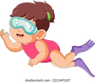 The Professional Diver Girl Is Diving Under The Water Of Illustration